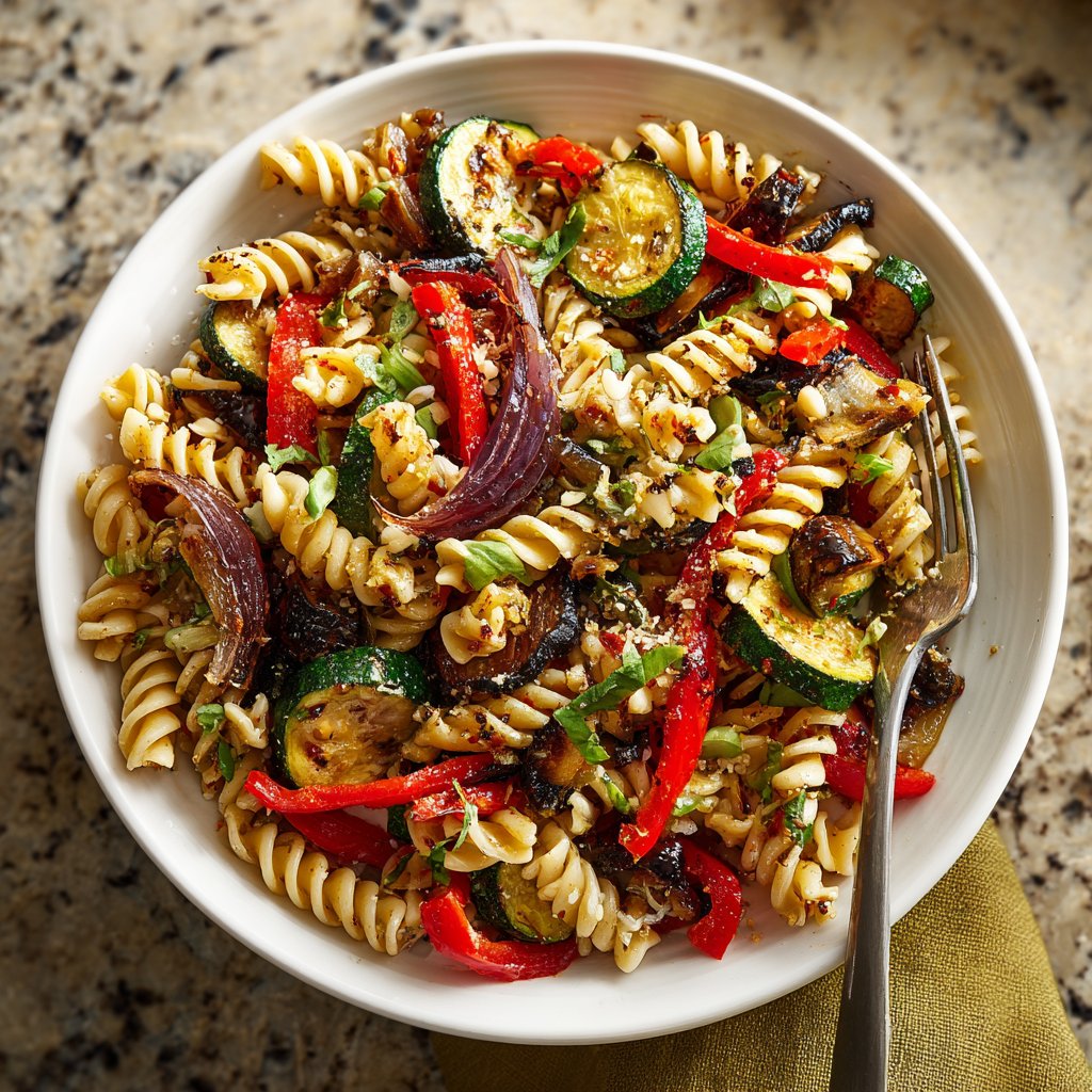 Healthy Lunch Roasted Vegetable Pasta Salad