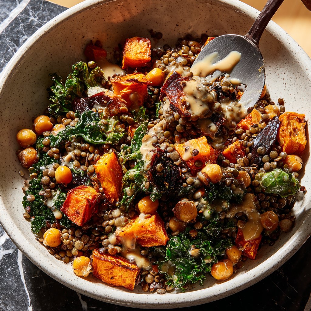 Roasted Veggie Lentil Grain Bowl