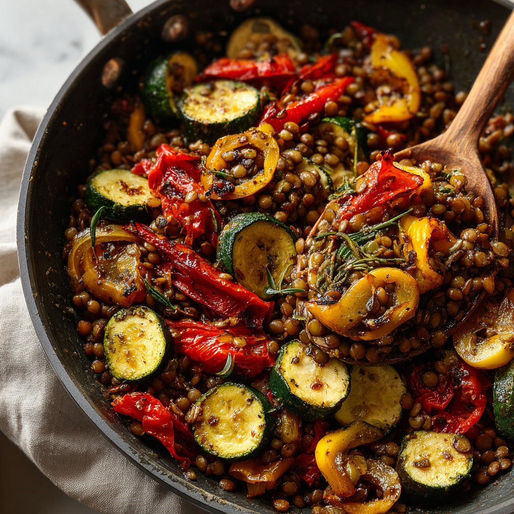 Roasted Veggie Lentil Skillet