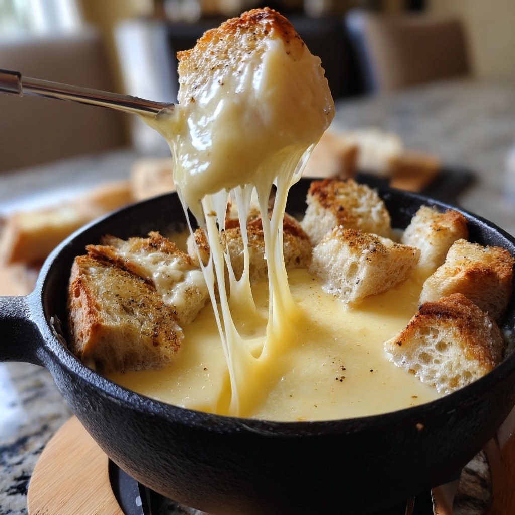 Fondue with Swiss Cheese and Garlic